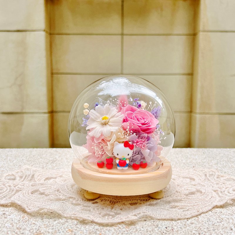 Hello Kitty/Eternal Flower/Dry Flower/Night Light/Round Glass Cup/Glass Cover/Flower Ceremony - Dried Flowers & Bouquets - Plants & Flowers Multicolor