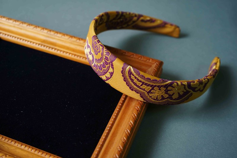 Handmade - Antique Cloth Tie Tie Retro Headband - Morandi Palace Court Flower - Narrow Edition - Headbands - Polyester Orange