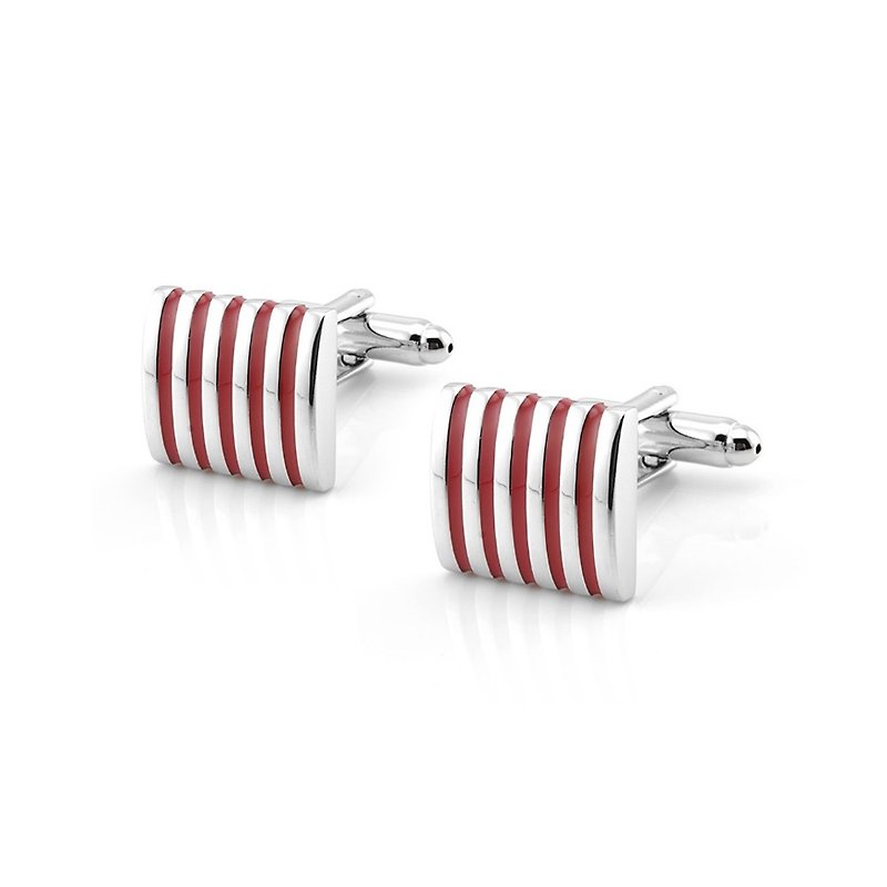 Red Stripe Men Cufflinks 红色條紋袖扣 KC10078 ** Free Gift ** - Cuff Links - Other Metals Red