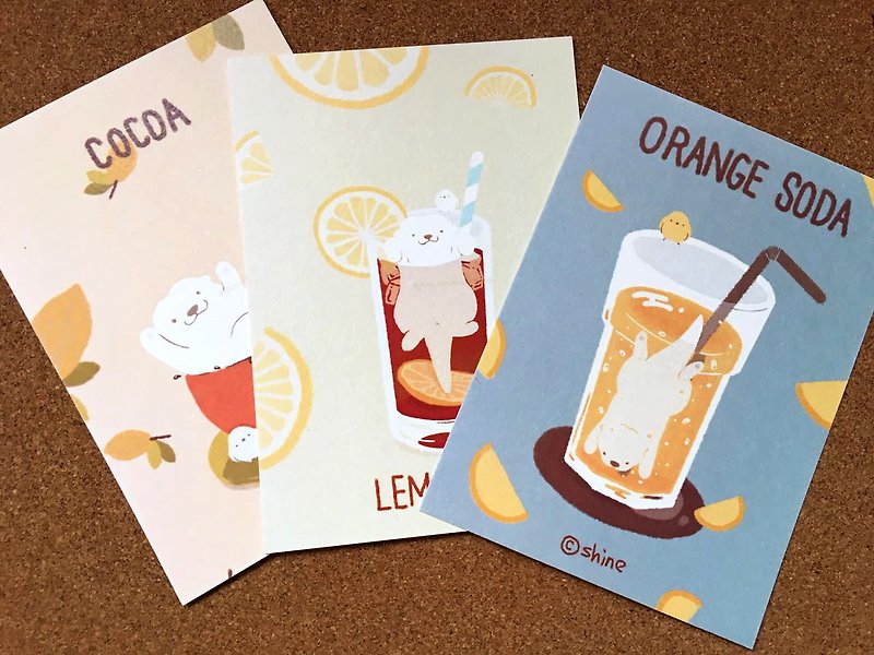 Drink 3 pieces of cute otter healing illustration postcards - การ์ด/โปสการ์ด - กระดาษ 