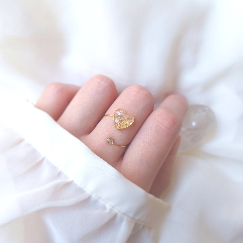 open heart ring Natural stone heart open ring NO.03 (Citrine, free size) - General Rings - Stone Yellow