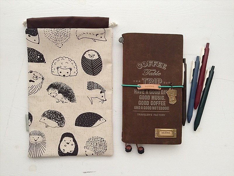 hairmo hedgehog hand bag (TN / hobo / notepad / log) - สมุดบันทึก/สมุดปฏิทิน - ผ้าฝ้าย/ผ้าลินิน สีทอง