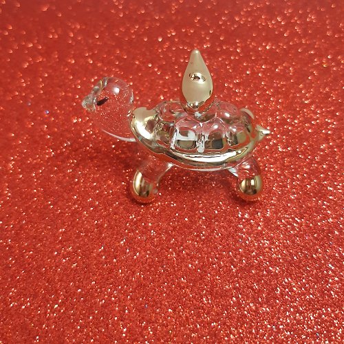 luckyhandmade246 Glass Turtle Statue Clear Gold Color Small Decorate Home Office Collectible