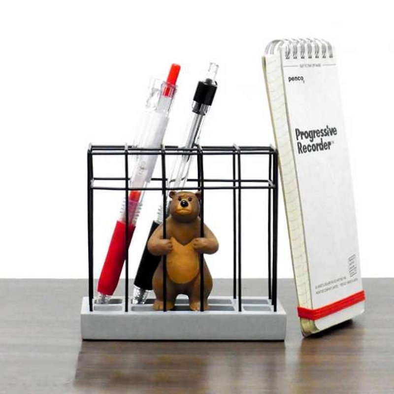 其他材質 筆筒/筆座 白色 - 日本Magnets動物監獄造形筆筒/文具收納架 (小棕熊)-現貨