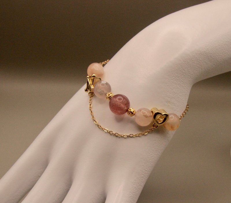 Rouge Pretty, Red Strawberry Crystal + Cherry Agate, Natural Untreated, 14K Bronze Infused Gold Bracelet, Design Bracelet - Bracelets - Crystal 