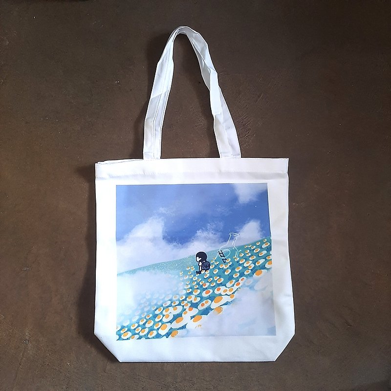 Cotton & Hemp Messenger Bags & Sling Bags White - Poached Egg Garden | Large Canvas Bag