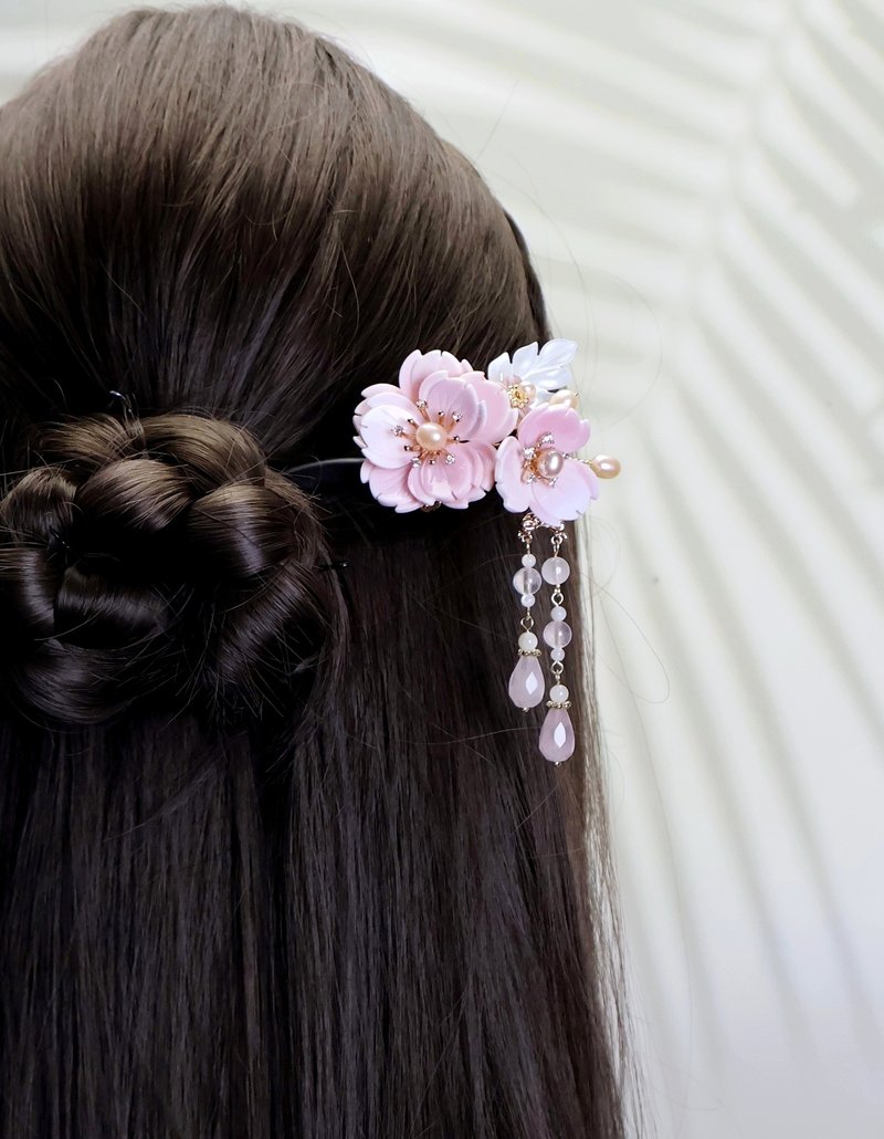 Lemon handmade hair accessories, natural rouge queen shell, camellia and ebony w - Hair Accessories - Wood Pink