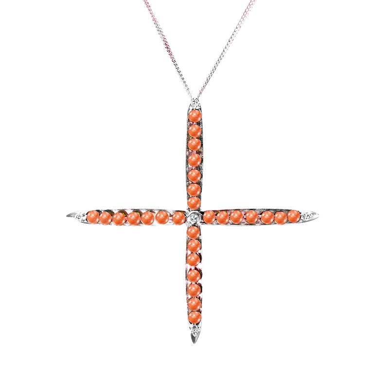 Sunstone Cross Necklace, Orange Pendant Bead Jewelry, Sterling silver cross  - Collar Necklaces - Semi-Precious Stones Orange