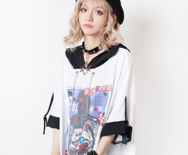 punk visual rock the eye devil within asymmetric hem layered look tee【JAG0057】 