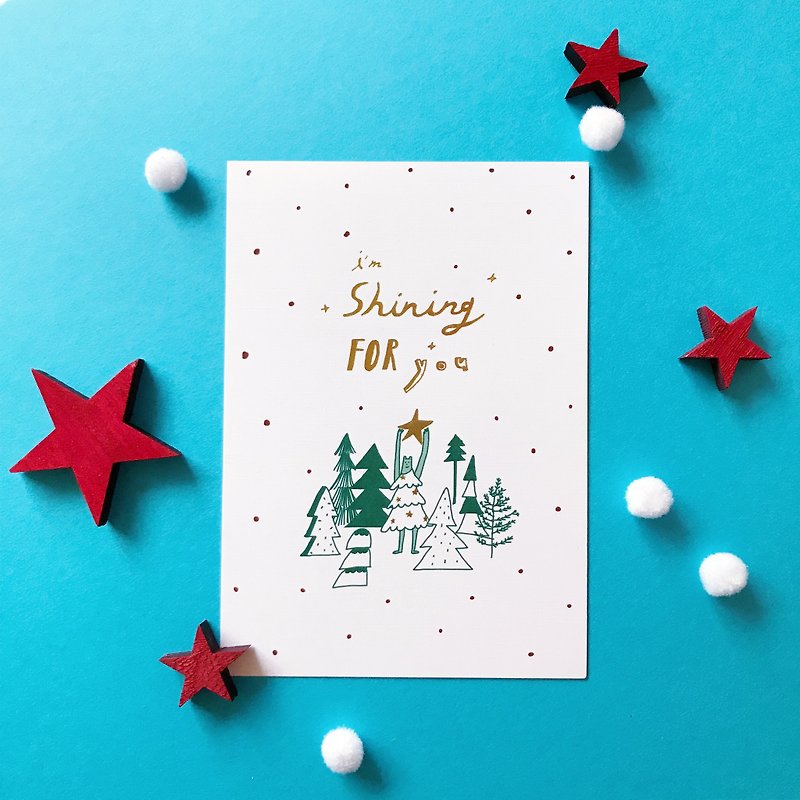☃ Shining For You | Christmas postcard - การ์ด/โปสการ์ด - กระดาษ สีแดง