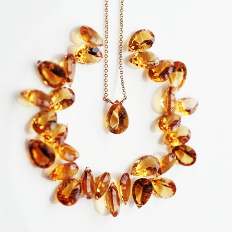 Pear Shape Concave Cut Citrine Necklace Marylene - สร้อยคอ - เครื่องเพชรพลอย สีส้ม