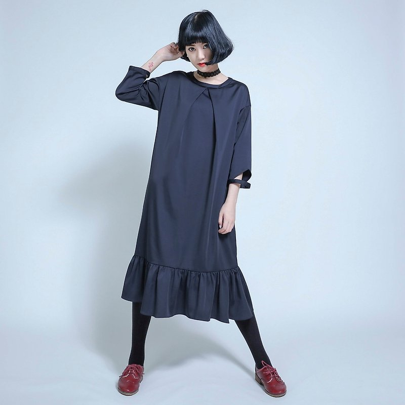 Independent Independence fishtail structure dress _6AF102_黑 - One Piece Dresses - Cotton & Hemp Black