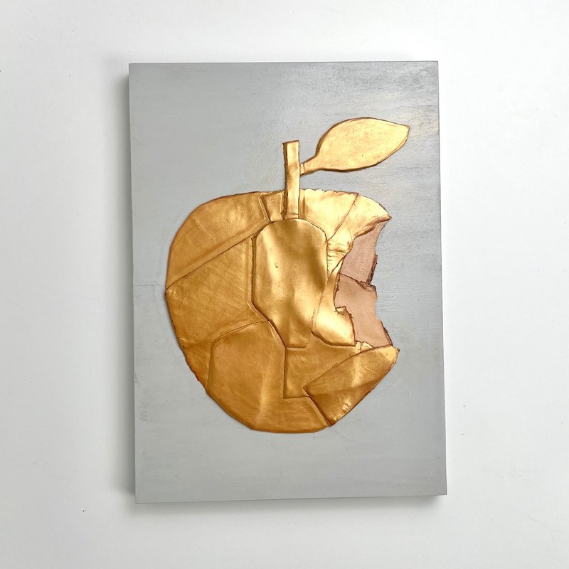 Leather collage art /GOLDEN APPLE - Posters - Wood Gold