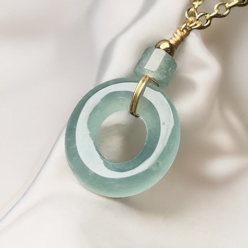 [May‧Peace] Ice Blue Water Jadeite Peace Buckle Necklace 14K Gold Filled | Natural Grade A Jadeite | Gift - สร้อยคอ - หยก สีเขียว