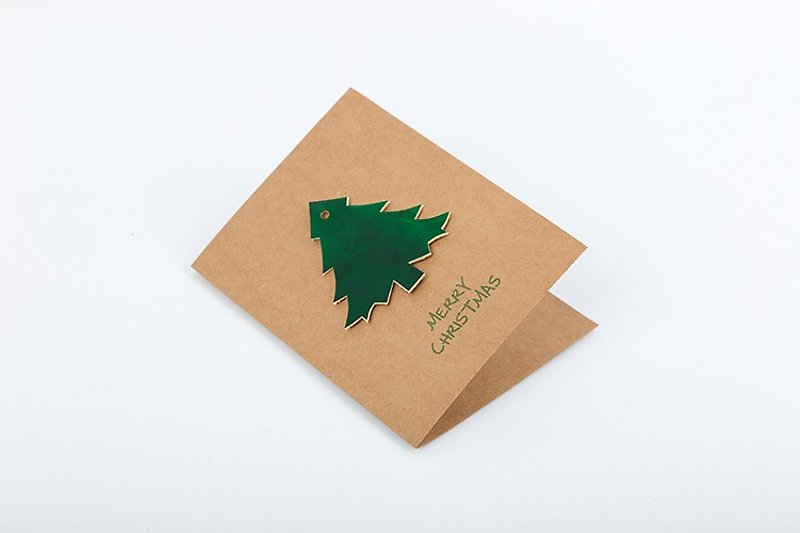 Tangential school Christmas card cortical Christmas tree key ring decoration - Cards & Postcards - Genuine Leather Green