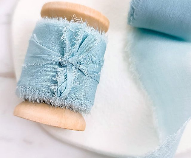 French Handmade Silk Frayed Ribbon Tear Ribbon 25mm  Blue Wedding Card  Decoration - Shop ideepaper Gift Wrapping & Boxes - Pinkoi