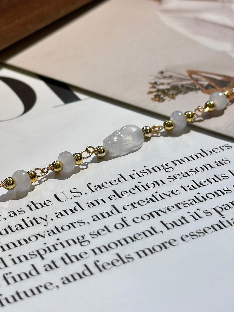 High ice glue and light brave 14K gold-coated bracelet|Natural Burmese jadeite - Bracelets - Jade White