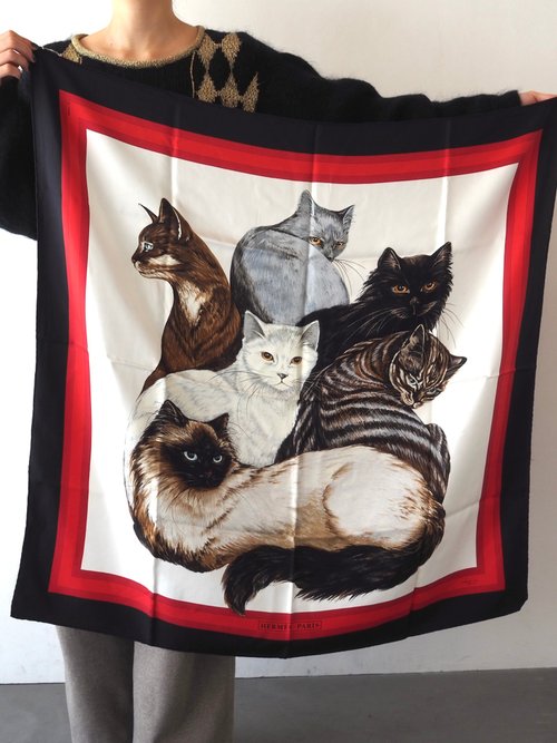 HERMES LES CHATS Cat Scarf Silk Vintage - Shop OLIM VINTAGE Scarves - Pinkoi