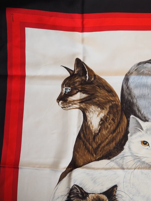 HERMÈS シルク ヴィンテージ　動物　猫　プリントシャツ HERMÈS シルク ヴィンテージ 動物 猫 プリントシャツ