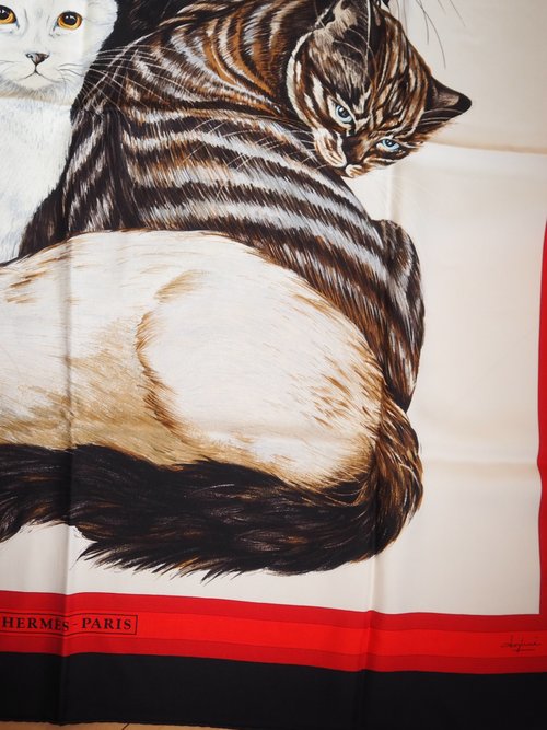 HERMES エルメス LES CHATS キャット 猫 スカーフ シルク