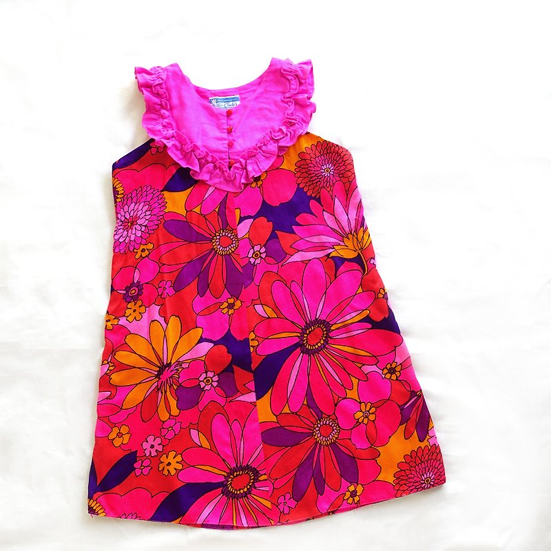 BajuTua / Elegant / 70's Hawaiian Style Fluorescent Pink Flower Short Dress Hawaiian sleevelss muumuu - One Piece Dresses - Polyester Pink