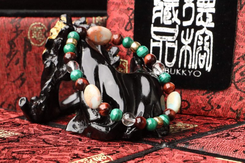 原礦天然孔雀石手珠 6mm圓珠 紅虎眼石 壽山石隔珠 飾品 客製化 - 手鍊/手環 - 玉石 