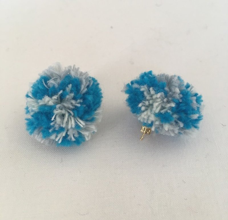 Fluffy stud round earrings - Earrings & Clip-ons - Cotton & Hemp Blue