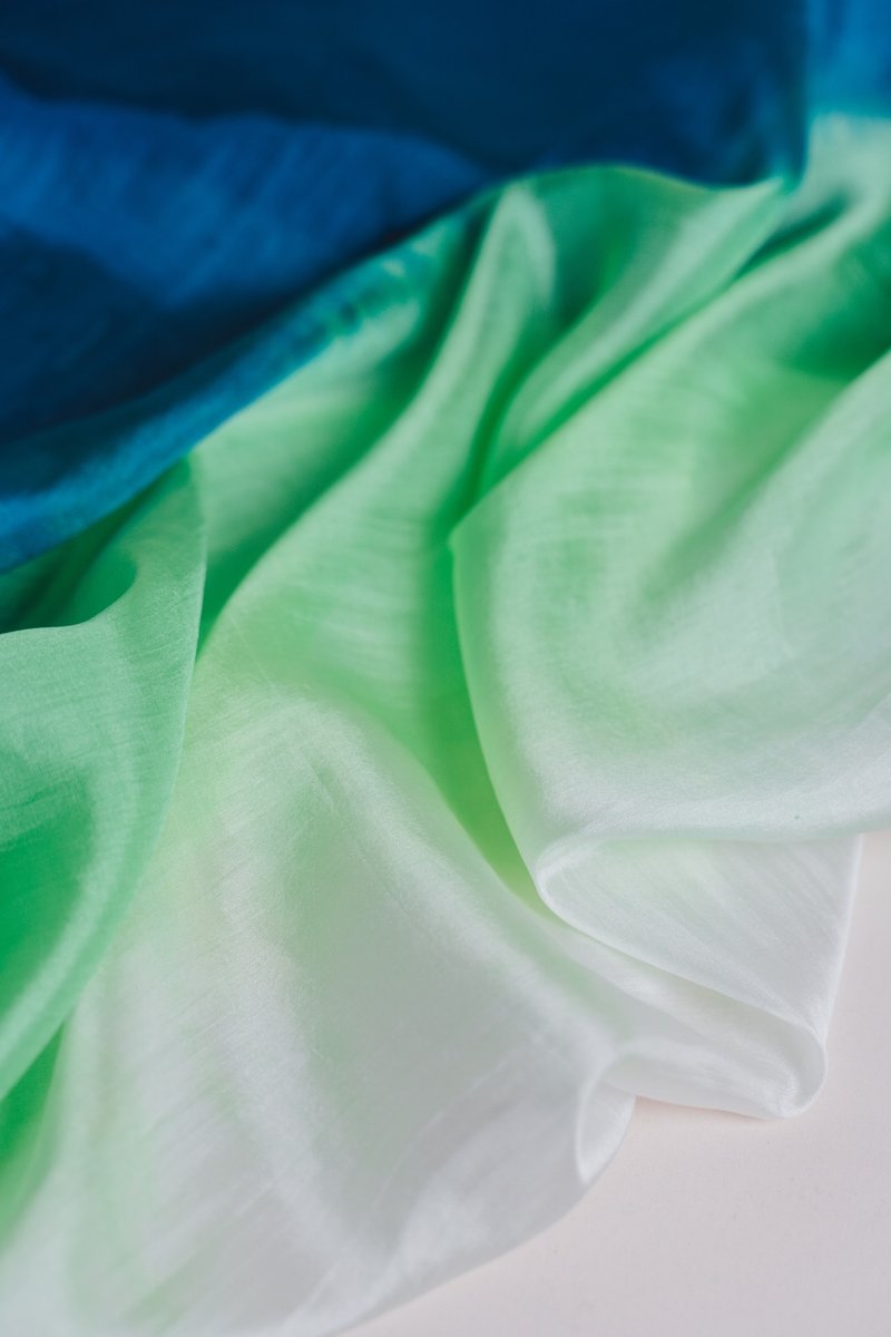 100% Mulberry Silk Scarf – Hand Dyed, Lightweight, Blue Green Ombre - 絲巾 - 絲．絹 綠色