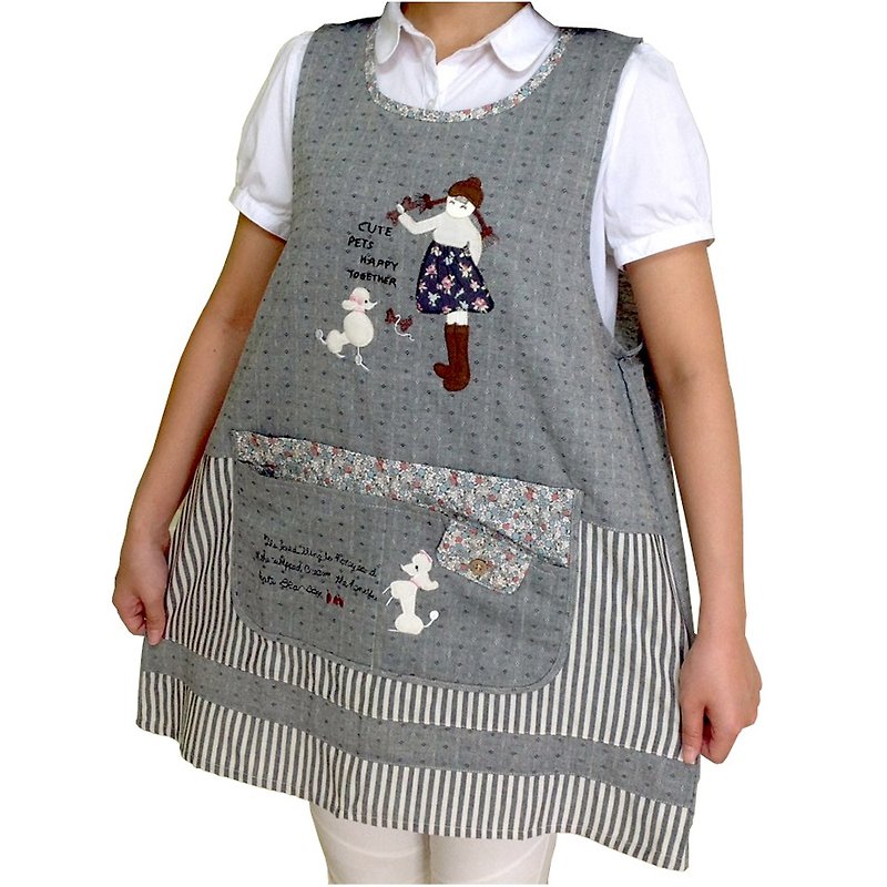 [BEAR BOY] Poodle Girl Apron-Blue (Tie Back) - Aprons - Other Materials 