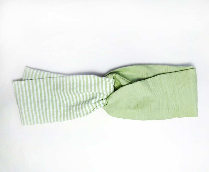 Emerald Light Lime - A thousand morning double ring hand-made elastic hair band - เครื่องประดับผม - ผ้าฝ้าย/ผ้าลินิน สีเขียว