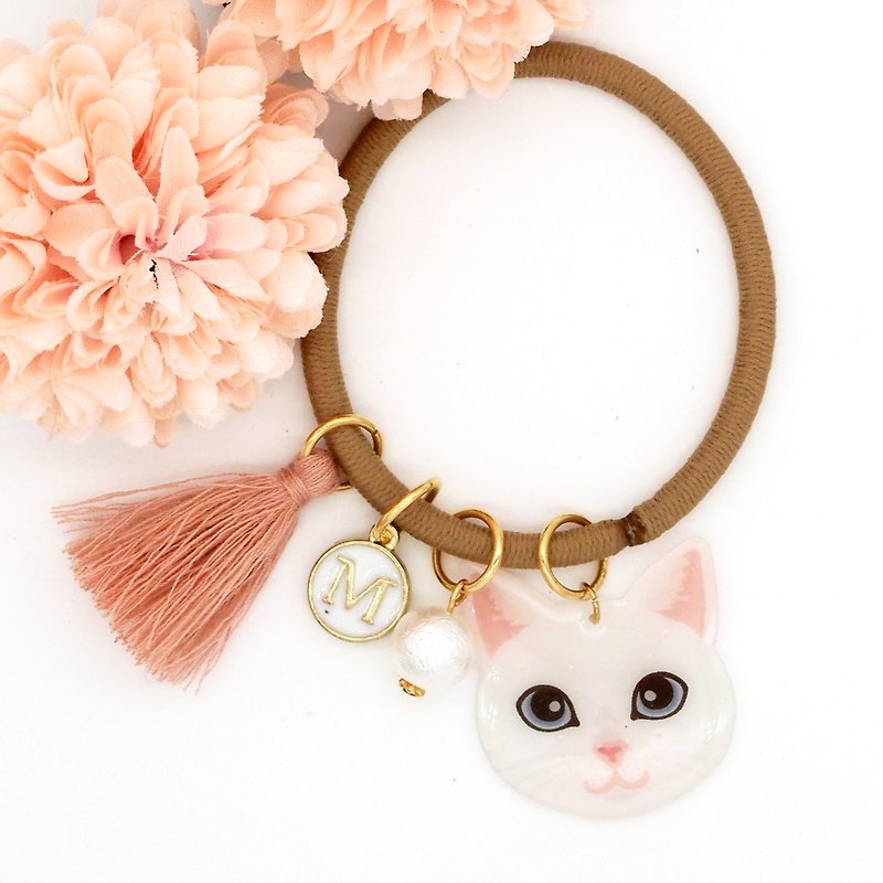 Meow handmade cat and cotton pearl hairband - white cat - Hair Accessories - Acrylic Black