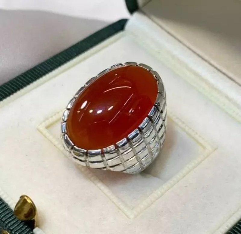 Natural Mens Red Agate Ring Red Carnelian Ring For Men Silver 925 Handmade Ring - General Rings - Gemstone Red