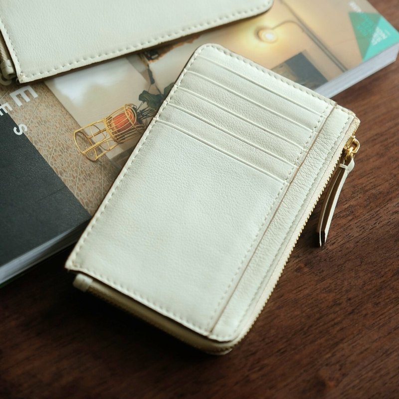 L-Zippy Card holder wallet / coin purse  (ฺPearl White) - Wallets - Genuine Leather White