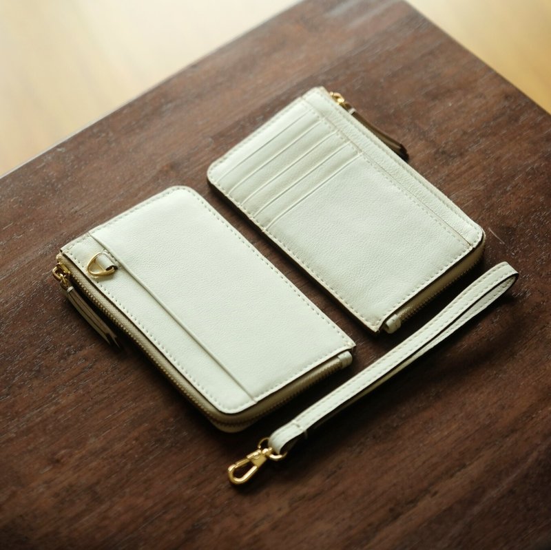 L-Zippy Card holder wallet / coin purse  (ฺPearl White- สีขาวมุก) - กระเป๋าสตางค์ - หนังแท้ ขาว