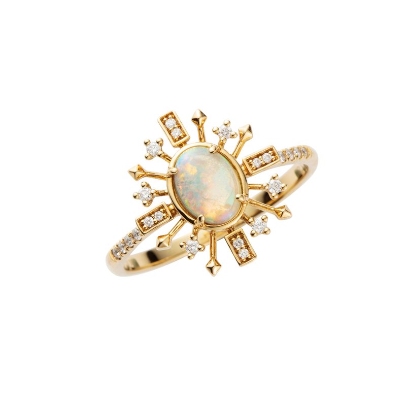 18K Brilliant Fireworks Rainbow Opal Diamond Ring - Custom Made - แหวนทั่วไป - เครื่องประดับ สีทอง