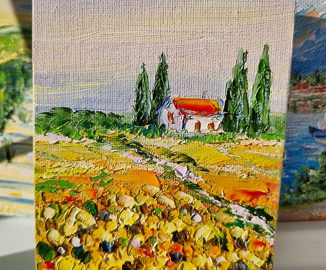 Sunflower Field Acrylic Painting 4x6 Inches Original Canvas Art 