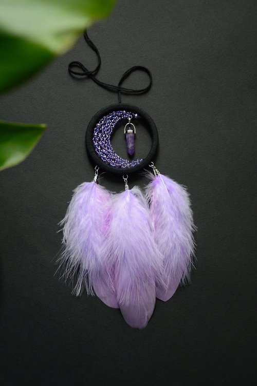 VIDADREAMS Small amethyst purple dream catcher with amethyst crystal Crescent moon purple