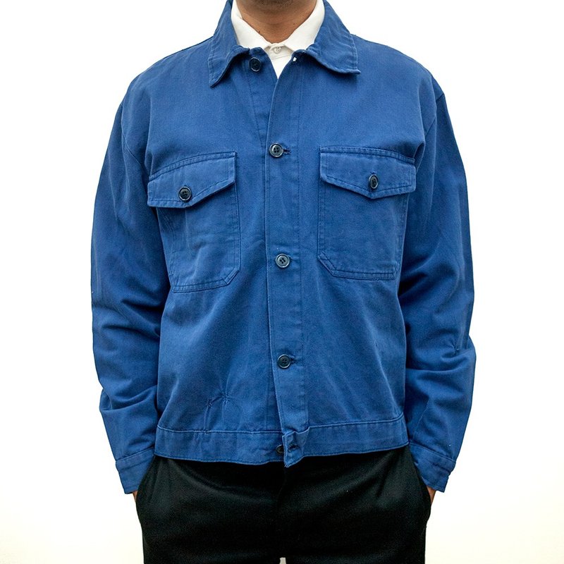 企業版 工作外套 工作服 作業服 藍染 古著 布料硬挺 古著 二手 - 男夾克/外套 - 棉．麻 藍色