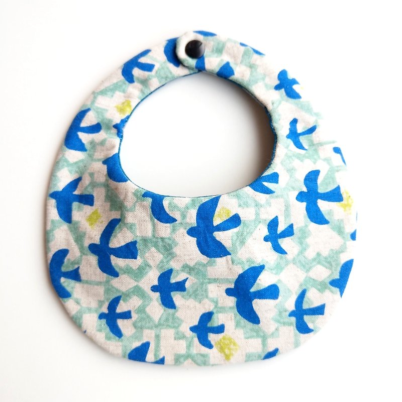 Six-layer yarn bib - Naku Green Flower x Glass Blue Swallow - Bibs - Cotton & Hemp 