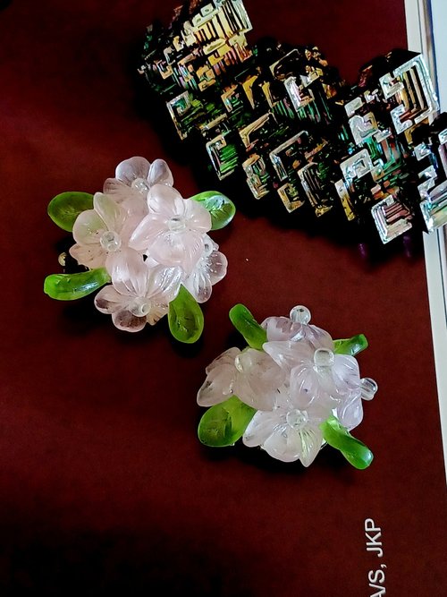 老時光製造所 vintage jewelry 老件清透塑膠花卉 夾式耳環