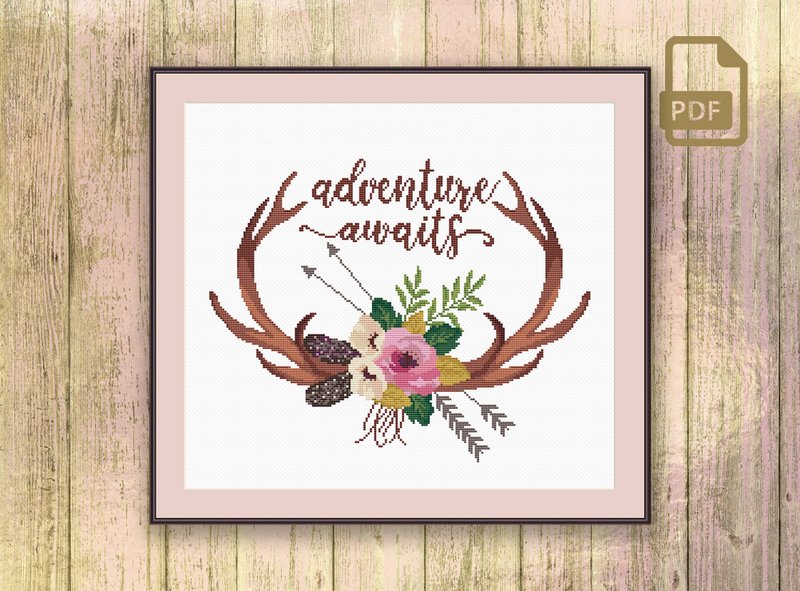 Adventure Awaits Cross Stitch #oth034 - Knitting, Embroidery, Felted Wool & Sewing - Other Materials 