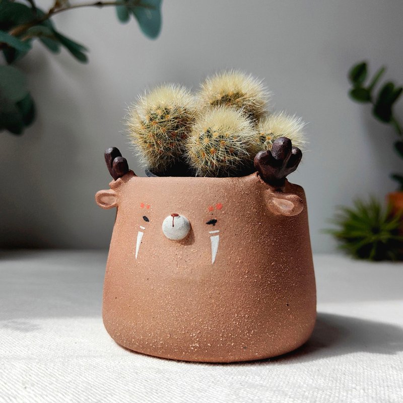 Tribal deer planter. Handmade plant pot with drainage. - Pottery & Ceramics - Pottery 