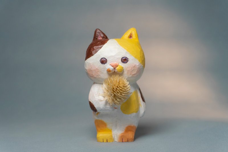 Cat Wood Carving【Poppy】 - ของวางตกแต่ง - ไม้ สีส้ม