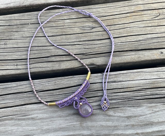 ロードナイト・ローズクォーツのマクラメネックレス ロードナイト・ローズクォーツのマクラメネックレス 220724