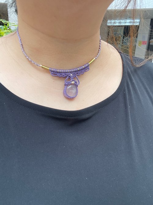 ロードナイト・ローズクォーツのマクラメネックレス 220724