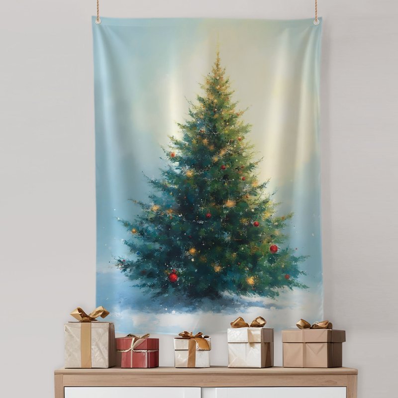 [Customized Christmas hanging cloth] Christmas tree oil painting hanging cloth poster texture at home - Posters - Other Man-Made Fibers White