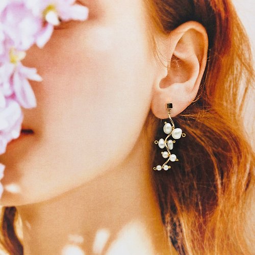 ART COLE 和風精緻14kgf耳環 葡萄耳環 珍珠 日本風格耳環 耳夾耳環