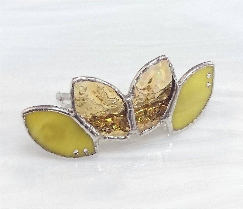 Stained glass barrette [Leaf] Sunflower yellow - Hair Accessories - Glass Yellow