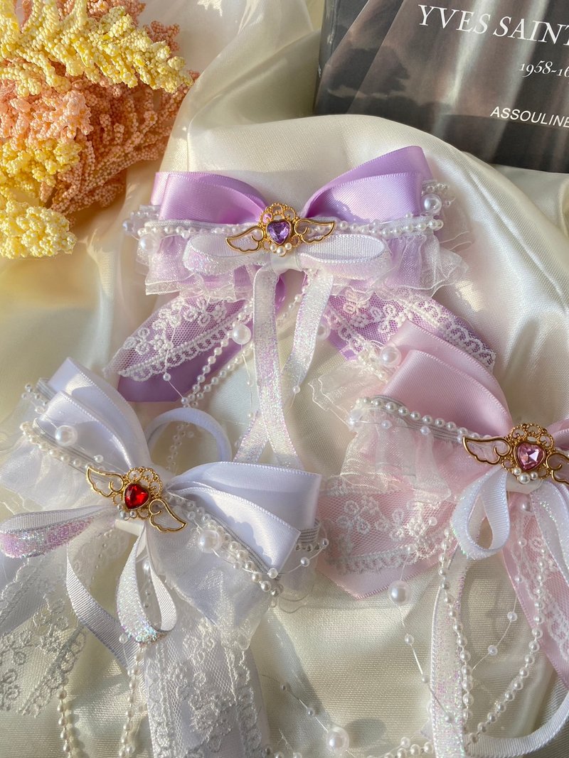 Satin Ribbon 2 Layers Hair Bow Handmade accessories - 髮夾/髮圈 - 棉．麻 多色