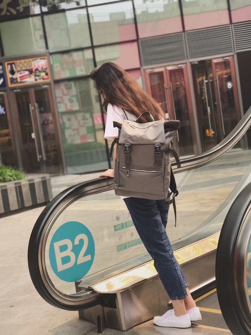 Water-repellent travel backpack/computer bag/shoulder bag unisex-multicolor optional#1060 - กระเป๋าเป้สะพายหลัง - ไนลอน สีเทา